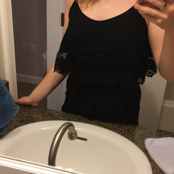 Black Romper w Lace Fringe wrapping around torso. - Picture 2 of 5
